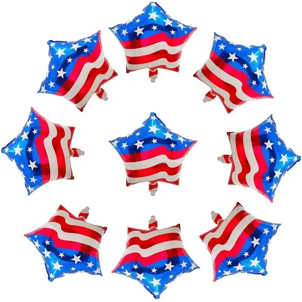 Set of 10 Star Balloons 4th of July Balloon USA American Flag Foil Balloons